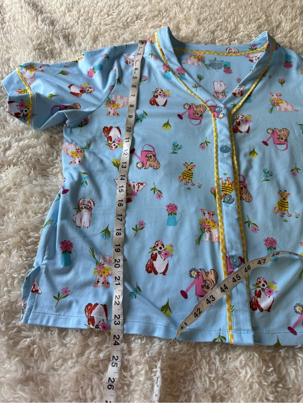 Cuddl Duds Womens Blue Dogs Short Sleeve Pajama Top and Short Set Sz Large - Picture 6 of 11